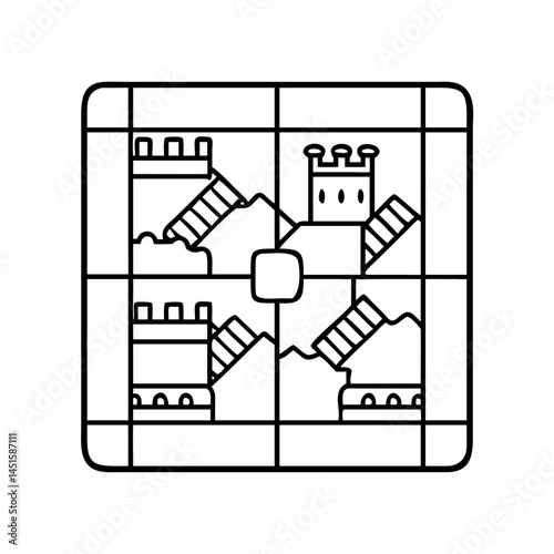 tile based game e g carcassonne icon, tile based game e g carcassonne line art - simple line art of tile based game e g carcassonne, perfect for tile based game e g carcassonne logos and icons