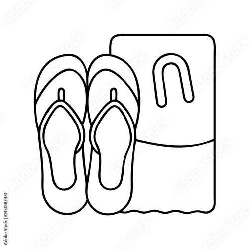 towel and flip flops icon, towel and flip flops line art - simple line art of towel and flip flops, perfect for towel and flip flops logos and icons