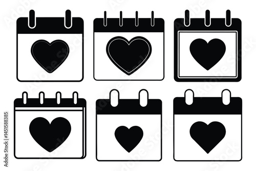Calendar Heart Icon Silhouette set vector illustration design with white background