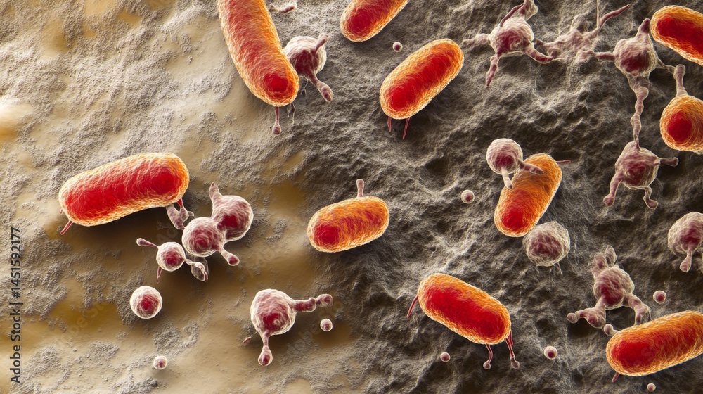 Microscopic World Bursting With Vibrant Bacterial Life Showcasing Intricate Details