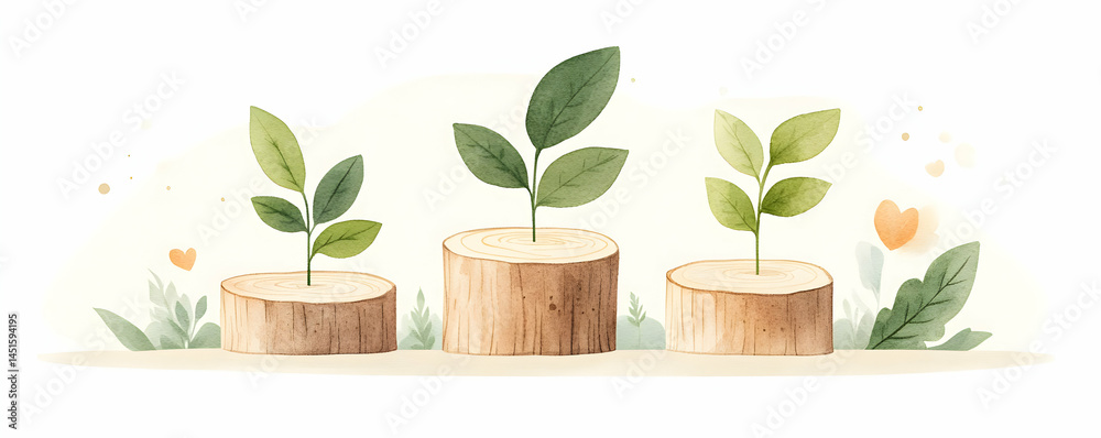 Growing plants on wood, nature background