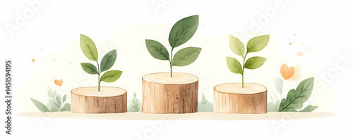 Obraz na płótnie Growing plants on wood, nature background w salonie