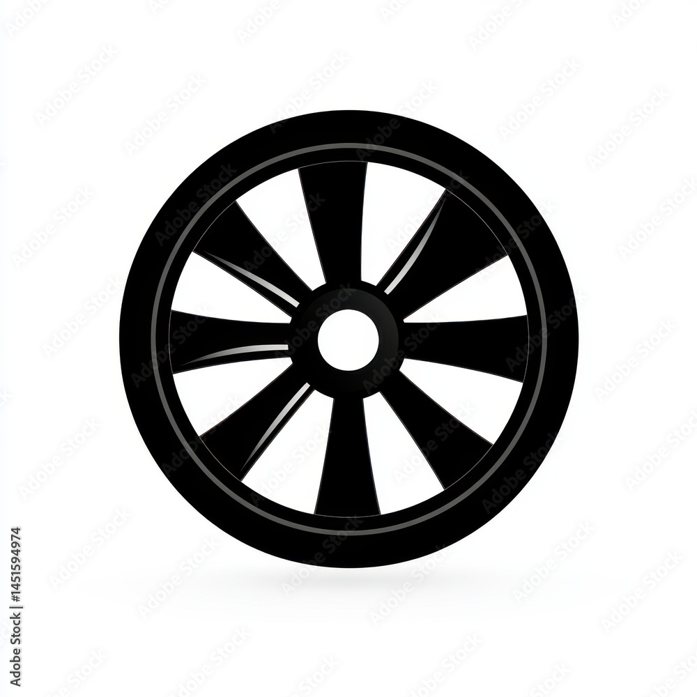 Fototapeta premium Black Circular Design Element with Radiating Spokes on White Background