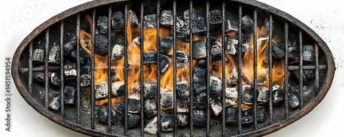 Obraz na płótnie Oval grill, hot coals burning, white background, BBQ w salonie