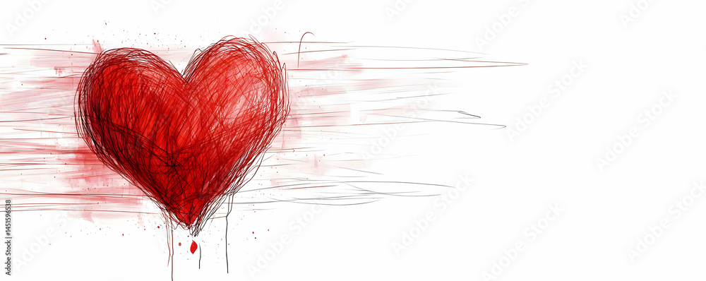 Red heart sketch, motion blur, love