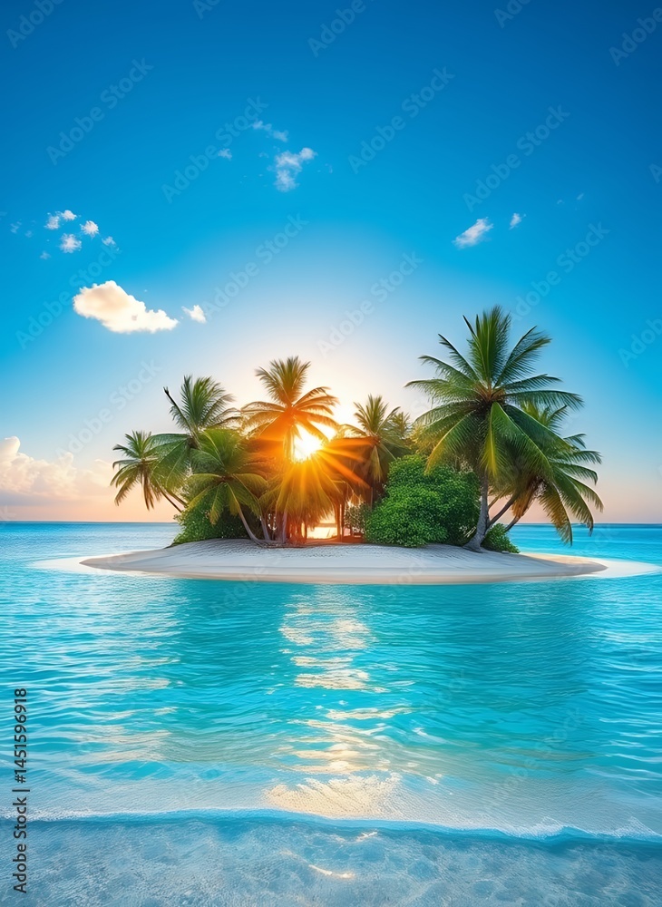 Fototapeta premium Tropical Island Sunset with Palm Trees