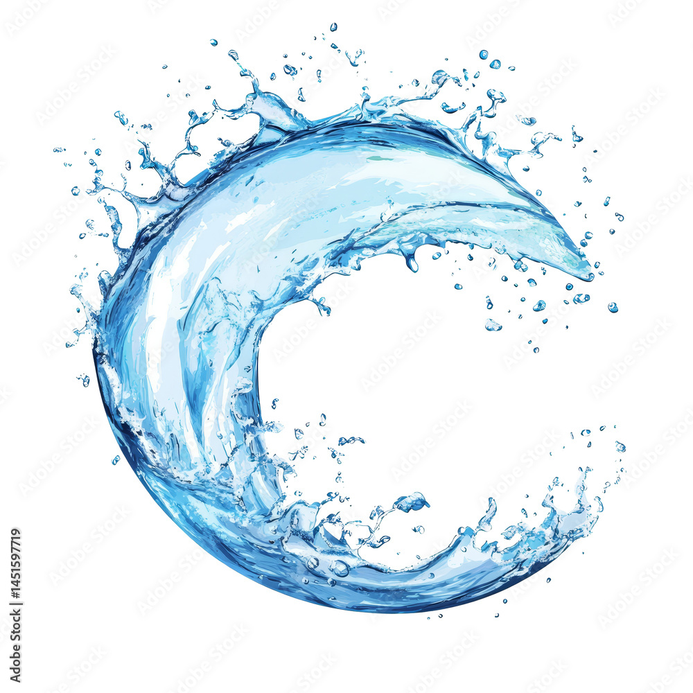 Obraz premium Dynamic curved water splash isolated on a transparent background, showcasing the beauty of liquid motion, Curve water splash isolated Stock Illustration