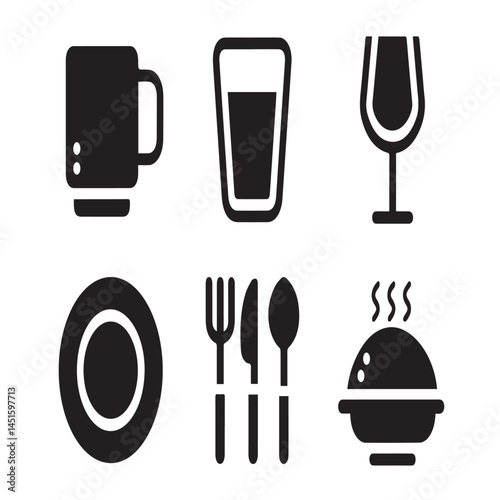 restaurant icons set silhouette