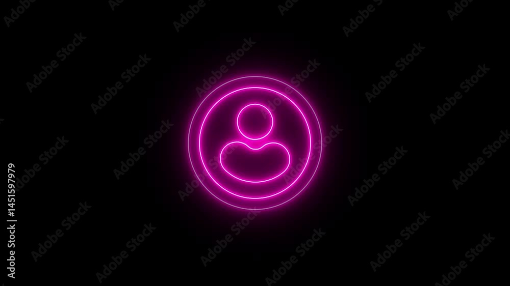 Glowing neon person sign, outline round avatar pictogram in vivid color. neon icon of user in flat style, person icon, user icon.