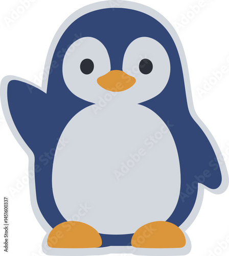 Cute cartoon penguin character in snowy winter wonderland