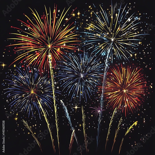 An Illustration of Fireworks Bursting in the Night Sky photo
