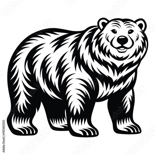 Bear silhouette vector illustration, Cute Bear Vector Illustration with White Background