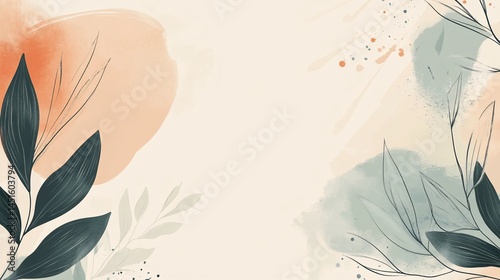 Elegant Watercolor Botanical Background with Soft Pastel Colors and Foliage