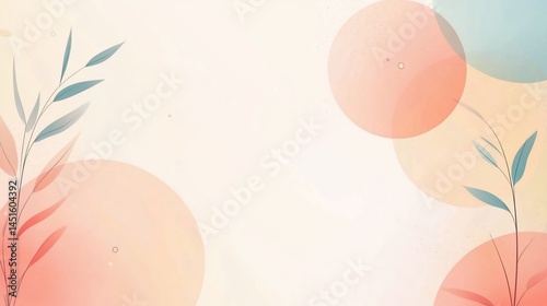Watercolor circles and leaves on a soft pastel background illustration
