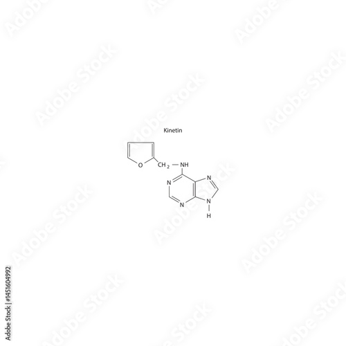 Kinetin molecular structure, cytokinin compound skeletal formula. Simple schematic illustration.
