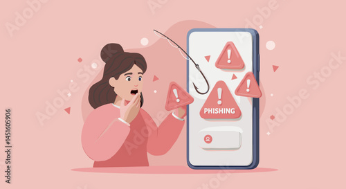 Woman shocked by phishing alert on her smartphone, emphasizing the importance of online security awareness