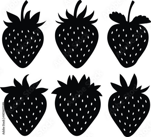 A set of whole strawberry silhouettes on a white background.