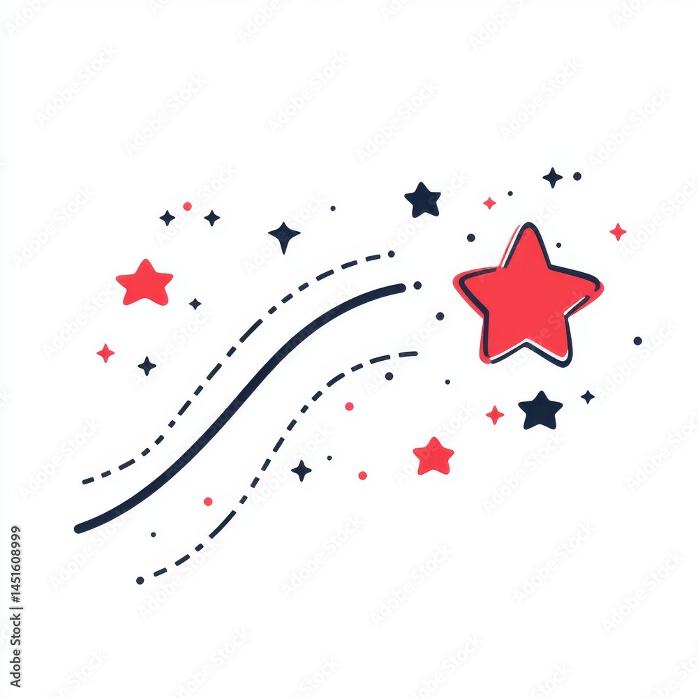 Obraz premium Hand Drawn Red and Navy Blue Shooting Stars on White Background