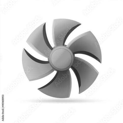Grey Metallic Propeller with Eight Curved Blades on White Background