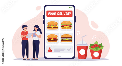 Couple ordering food online through a mobile app, highlighting convenience and modern dining experiences