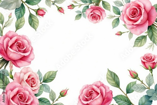 Delicate watercolor roses & leaves, repeating floral motif, summer, pastel