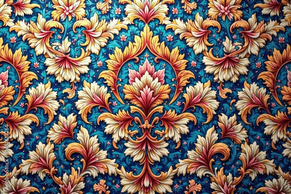 Intricate floral damask, elegant repeating motif, elegant, arabesque, floral Intricate floral damask, elegant repeating motif, elegant, arabesque, floral