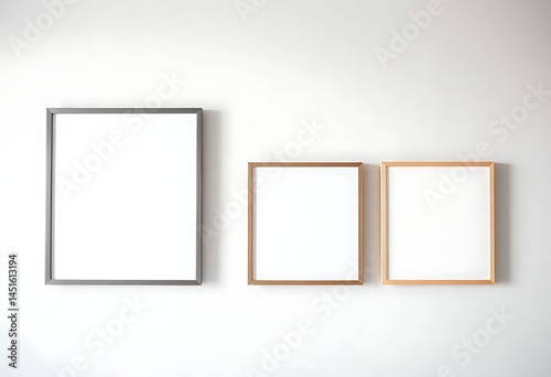 three empty picture frames hanging on a wall
