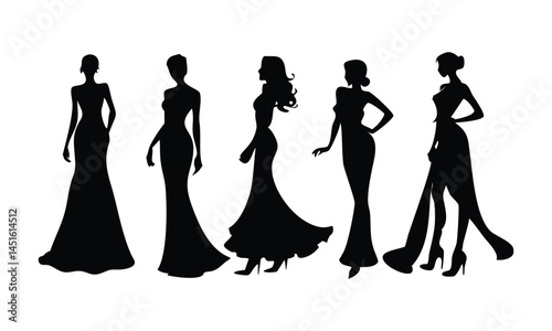 Elegant Silhouettes of Women in Evening Gowns.