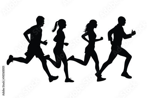 Four runners in silhouette, highlighting athleticism.