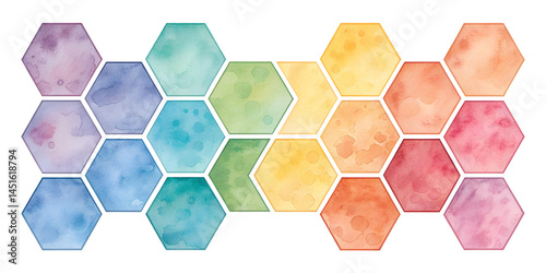 vibrant watercolor hexagons in abstract gradient color isolated on white background png