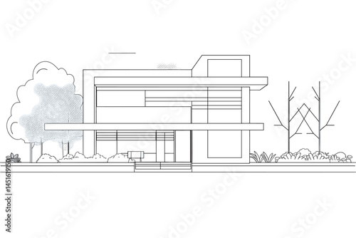Architecture of modern house. architecture drawing Building exterior of contemporary villa. Private real estate. Colored flat graphic vector illustration isometric building on background