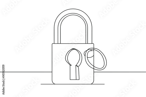 Padlock symbol in continuous line drawing style. Line art of lock icon. Vector illustration. Abstract background