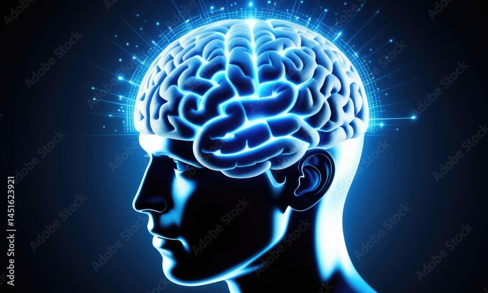 Obraz premium Futuristic digital brain: human mind with neural network glow