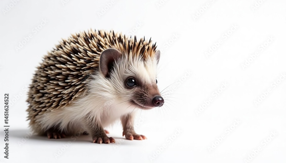 Close-up of a solitary hedgehog on pure white, erizo, macro Close-up of a solitary hedgehog on pure white, erizo, macro