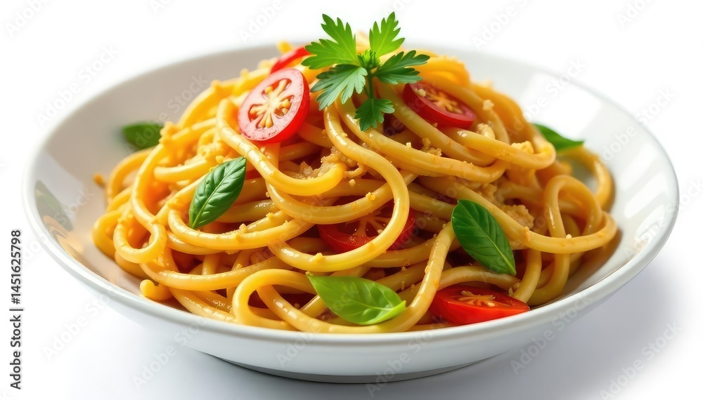 Stir-fried noodles with vegetables on white background, sauce, asia, noodles Stir-fried noodles with vegetables on white background, sauce, asia, noodles