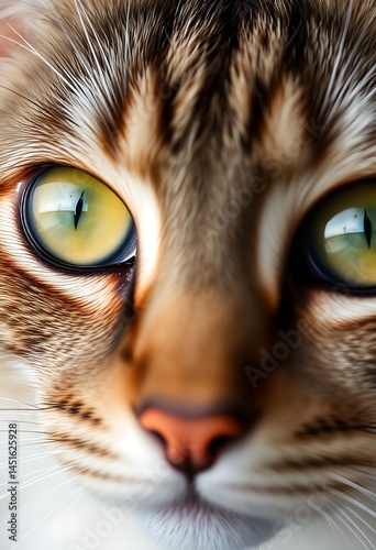 close up of a cat's face with yellow eyes