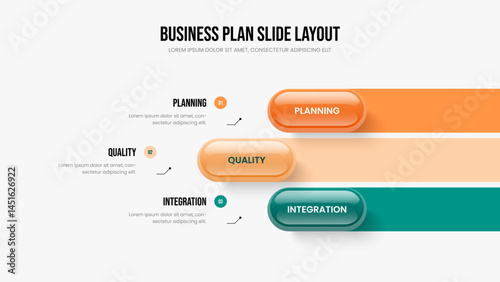 Investor Strategy 3 Step Diagram Slideshow Design. Service Growth Slide Template Vector Illustration. Enterprise Visualization Three Element Infographic Presentation Layout.