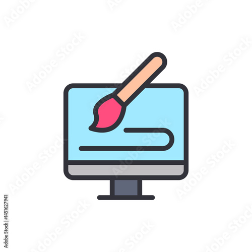 Digital painting colored icons, minimalist vector illustration ,simple transparent graphic element .Isolated on white background