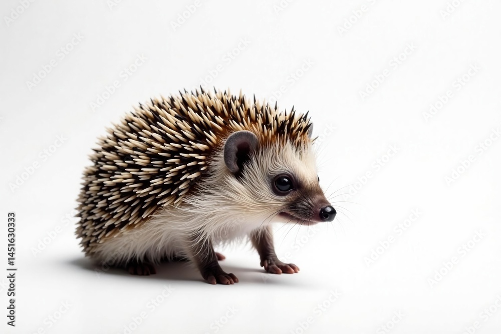 A solitary hedgehog on seamless white backdrop, creature, fauna A solitary hedgehog on seamless white backdrop, creature, fauna