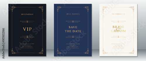 Elegant Wedding Invitation Card Set with Gold Border Design
