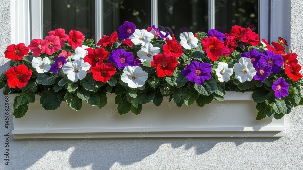 Naklejka premium Colorful flower box overflowing with vibrant blooms