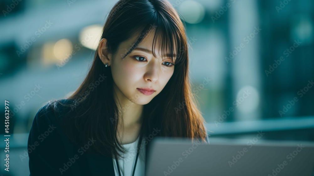ノートパソコンで仕事をする女性 ノートパソコンで仕事をする女性