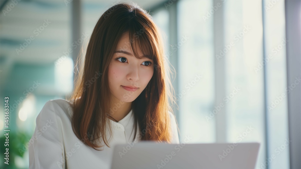ノートパソコンで仕事をする女性 ノートパソコンで仕事をする女性