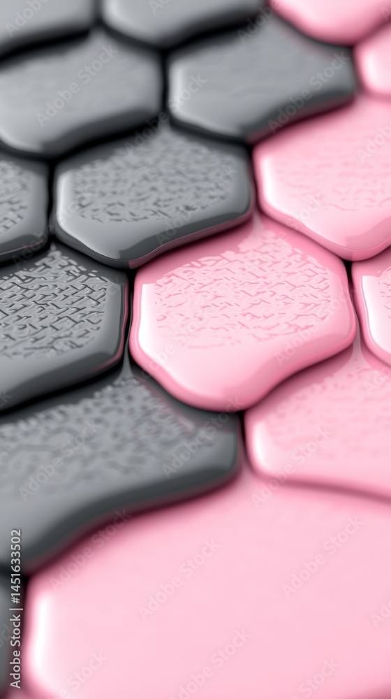 Fototapeta premium Pink And Gray Glossy Hexagon Pattern Abstract Background