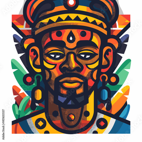 Colorful face of African American man, vector illustration.