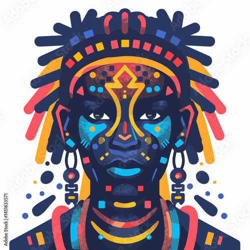 Colorful face of African American man, vector illustration.