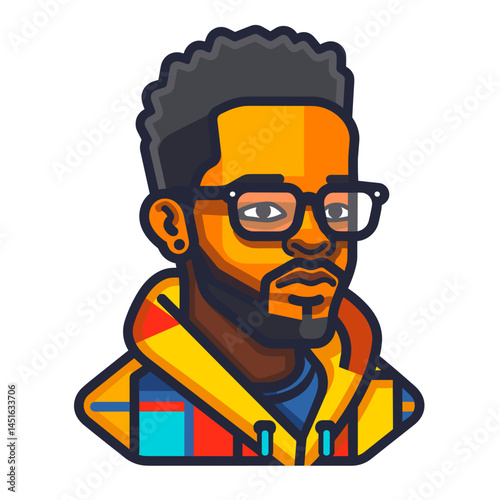 Portrait of an African American man with glasses. Vector illustration