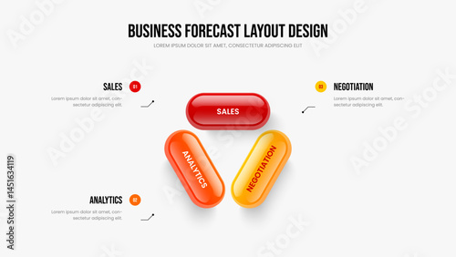 Market Innovation Presentation Layout Vector Illustration. Service Visualization Three Option Infographic Frame Design. Advertising Solution 3 Step Diagram Slide Template.