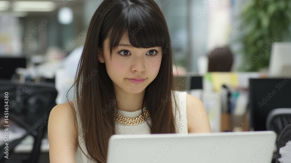 ノートパソコンで仕事をする女性 ノートパソコンで仕事をする女性