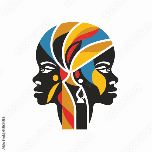 African woman head silhouette. Vector illustration of african american woman.